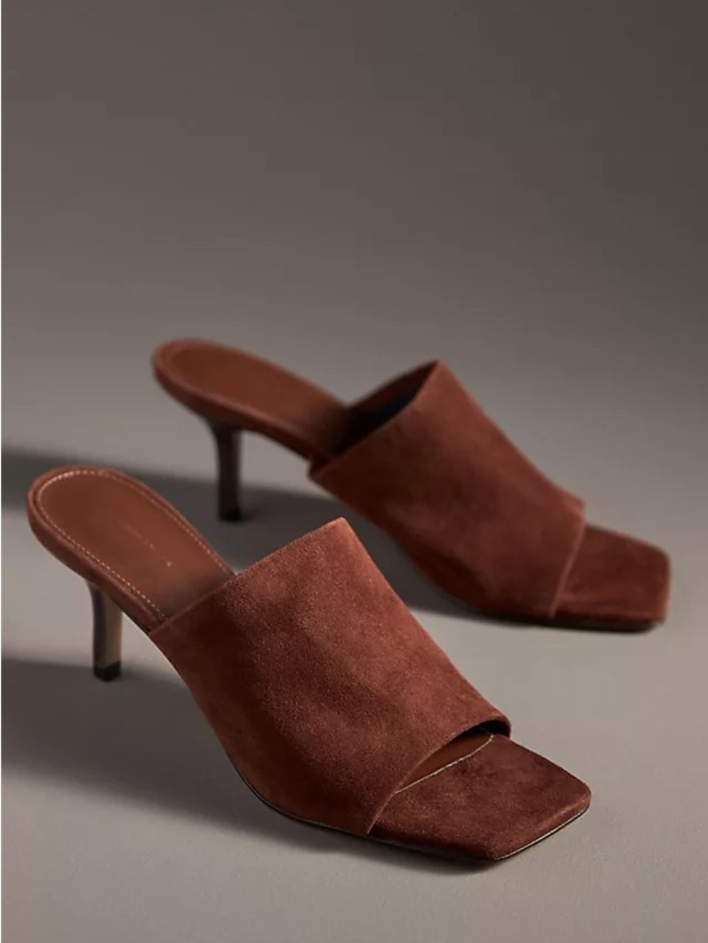 By Anthropologie Square-Toe Heeled Mules Brown Suede Size 9 NIB